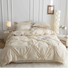 Луксозен спален комплект чаршафи от 6 части, Хармония - Крем