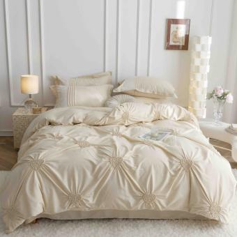 Луксозен спален комплект чаршафи от 6 части, Хармония - Крем
