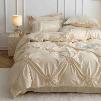 Луксозен спален комплект чаршафи от 6 части, Хармония - Крем