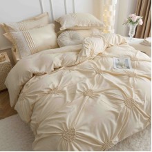 Луксозен спален комплект чаршафи от 6 части, Хармония - Крем
