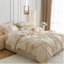 Луксозен спален комплект чаршафи от 6 части, Хармония - Крем