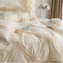 Луксозен спален комплект чаршафи от 6 части, Хармония - Крем
