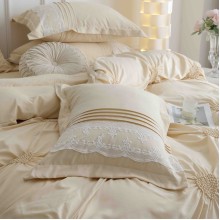 Луксозен спален комплект чаршафи от 6 части, Хармония - Крем