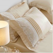 Луксозен спален комплект чаршафи от 6 части, Хармония - Крем